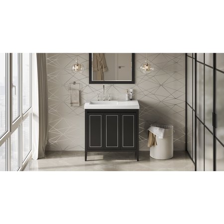 JEFFREY ALEXANDER 36In. Blk Percival Vanity, Left Offset, Lavante Cultured Mrbl Vessel Vanity Top, Intgrtd Rctngl Bowl VKITPER36BKLAR